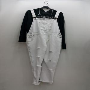 멜빵 J4695 화이트 점프슈트 빈티지 찢청 바지 원피스