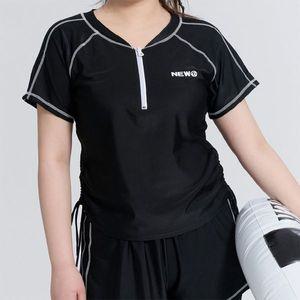 [옷자락]여성 배색 반집업 셔링 반팔티와 하의 세트 수영복_P396666400