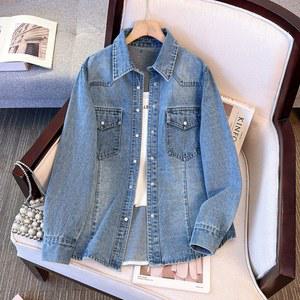 겨울 기모 청남방 데님셔츠 타미힐피거 융털 밑단매듭 데님반팔셔츠 쇼트 폴로데님셔츠