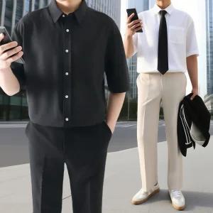 [지지블랙]찰랑찰랑 넥스 링클프리 반팔 셔츠 남방 빅사이즈 구김없는 오버핏 스판셔츠 정장셔츠 와이셔츠