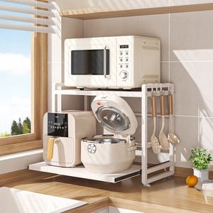 확장가능 슬라이딩 랙 선반 2단 전자레인지 밥솥 거치대 수납장 길이조절 화이트 블랙