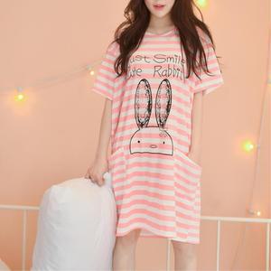 박시 빅 오버핏 편안한 토끼 반팔 잠옷원피스 여성언더웨어