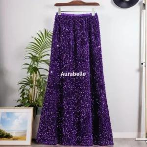 아우라벨르 퍼플보라 밴딩스팽글 롱스커트 벨벳드레스 (WFGEX9W)