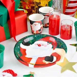 성탄절 행사 종이 접시 6p 그릇 파티 소품 23cm 산타 크리스마스 연출 장식 테이블