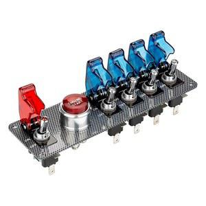 Jtron dc12v 플립업 점화 스위치 패널, 5 in 1 자동차 엔진 시동 푸시 버튼으로 구동되는 레이싱 스포츠 경기용 토글 패널(파란색 빨간색 4개)
