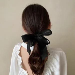 리본 바나나 핀 긴 단발 헤어 반 묶음 머리 삔 블랙