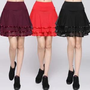 여성 댄스복 하의 치마 라인댄스복 레드 메쉬 공연복