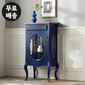 [벤티스가구]벤 유리 장식장 엔틱 진열장 유리 수납장 거실 콘솔 장식장 미니 원목 가구 3단(블루)