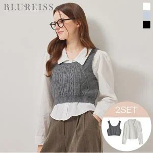 [블루레이스] [니트조끼SET]코튼 블라우스_B5F1BL5131