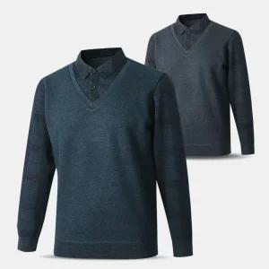 [아즈바이]남성 기모 V넥 셔츠 레이어드 니트티 MNT05 중년 겨울