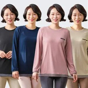 [마담엘레강스] 체크 배색 라운드 블라우스 K241BL01