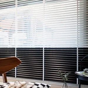 LUCKHEE 리본 우드블라인드 투톤 화이트N블랙화이트 라인 오동나무 댕기 원목 커튼 암막 거실창 창문 브라인드