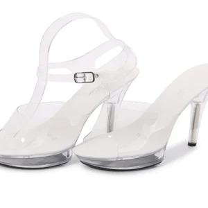 피트니스 대회 공식 비키니용 은색 샌들 머슬 무대용 유리 구두