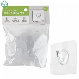 접착식 무타공 못없이 투명 후크 는 벽 10개입 사각 걸이 고리 다용도 소품 옷