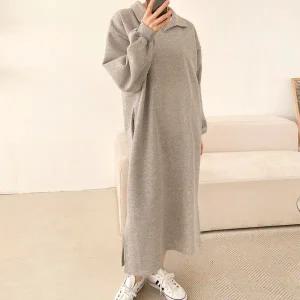 [문에이블]문에이블 겨울 여자 여성 기모 카라넥 빅사이즈 루즈핏 임산부 데일리 롱 원피스