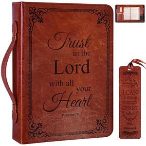 헬비오라엑스 남성용 성경 커버 케이스, 케이스 대형 가죽 손잡이가 달린 성경책 홀더 가방