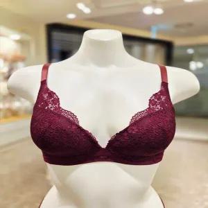 엘르이너웨어 와인 플라워 레이스 노와이어 여성 브라 EEWBR773 WN