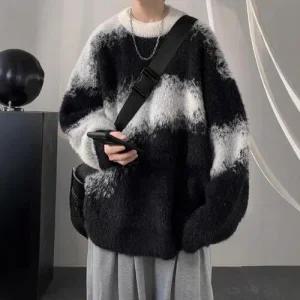 남성 댄디 라운드넥 니트 빈티지 앙고라 스웨터 가을 겨울 풀오버 힛템