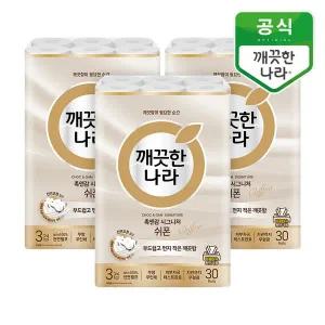 [깨끗한나라] 촉앤감 시그니처 쉬폰 롤티슈 27m 30롤 3개