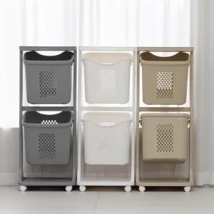 국산 엔드세이브 스윙 2단 트롤리 대용량 빨래바구니 세탁바구니 이동식 빨래통