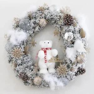 /플라워트리 크리스마스 리스 벽장식 포근한 북극곰 스노우 75cm