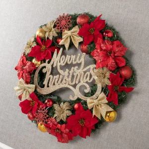 /플라워트리 크리스마스 리스 벽장식 LED 트리플 포인꽃 A 75cm