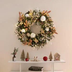 /플라워트리 크리스마스 리스 벽장식 LED 벨리리프 캐롤 75cm 소품