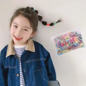 여아헤어끈 여자 어린이 색깔 신축성 머리고무줄 50P 짱짱한 스마일머리끈 곱창밴드