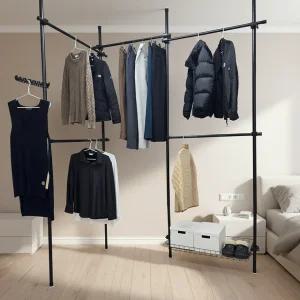 힘센업행거 BLACK 3칸 5가로봉 튼튼한 스틸폴행거 /수납정리용 / 길이조절 가능 / 드레스룸