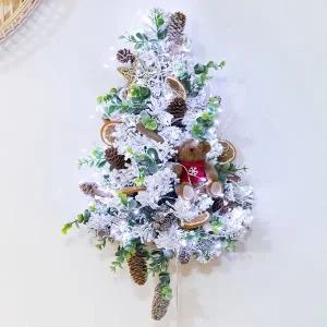 [플라워트리]크리스마스 벽장식 미니트리 스노우 솔방울 벽걸이트리 57cm 소품 데코 풀세트 촬영 파티 ...