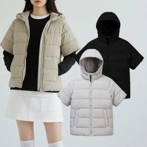 여성 경량패딩 퀄팅 누빔 가벼운 웰론 반팔패딩 후드점퍼