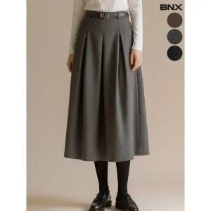 [정품] BNX 자켓 아웃터 데일리 출근룩여성 플리츠 주름 벨트 롱스커트
