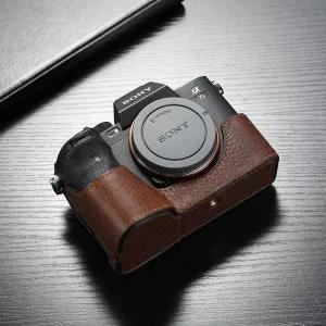 디지털가전 카메라가방 소니 A7R4 A7M4 A7S3 A1에 대한 수제 가죽 카메라 케이스 가방 하프 바디 커버