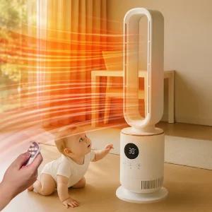 데일리공식 PTC 날개없는 온풍기 전기 히터 타워형 난방기 무드등 리모컨
