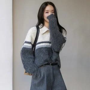 [시크폭스] 코브 배색 카라 울 니트_54KN990