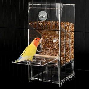 지저분한 새 모이통 없음 자동 두꺼운 씨앗 먹이통 투명 아크릴 앵무새 먹이 홀더, 케이지용 모이통, 작은
