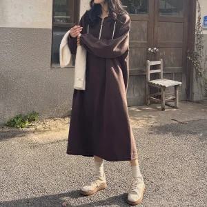 후리스 반집업 후드 롱 원피스 무지 여성 빅사이즈