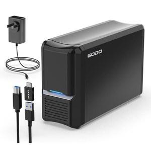 GOODO 5인치 듀얼 베이 하드 드라이브 인클로저 USB3 SATA HDD 외장 RAID JBOD PM 모드 최대 40TB 도킹 스테이션 알루미늄
