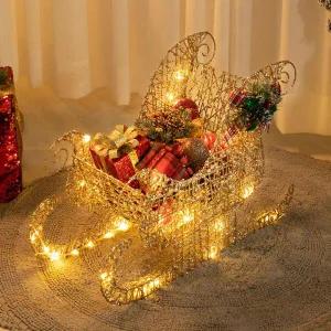/플라워트리 크리스마스 LED 썰매 장식 글리터 로즈골드 58x39cm