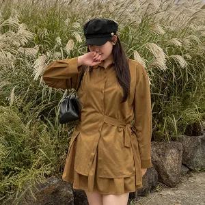 [빅사이즈]이블렛 온뉴헤 스웨이드 랩 트임 셔츠 제이스타일