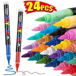 1-24 색상 아크릴 마커 펜 방수 소프트 브러시 유리 스톤 금속 나무 Plasctic 종이 대 한 학생 예술