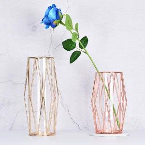 골드 로즈 와이어 입체 화병꽃병 유리 인테리어소품 메탈