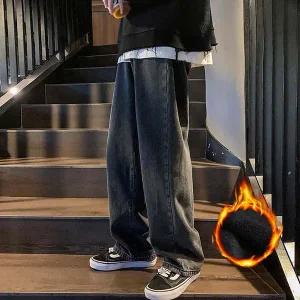남성 겨울 기모 데님 와이드 팬츠 청바지 P 패션긴바지 와이드팬츠 기모 겨울데님팬츠 청바지