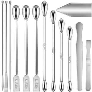 Artcom 304 스테인리스 스틸 실험 도구 세트 - 13개의 PC 샘플링 및 측정 키트, 이중 끝 숟가락, 주걱, 긴 교반 시약 와이팅 트레이 , 실험실 산업용으로 이상적임