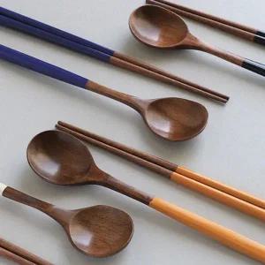 나무 수저 세트 옻칠 내추럴 신혼부부 한식 수저 세트 젓가락 숟가락 선물 식기 캠핑