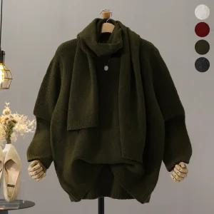 [모노시크] 드켈리 V넥 루즈핏 니트 + 머플러 세트_MNKT263