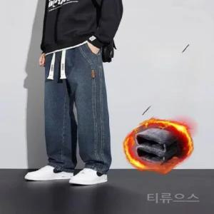 티류으스 남성 청소년 가을겨울 기모 와이드 데님 팬츠 레트로 뉴트렌드 Lyw