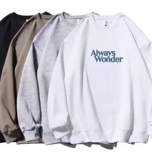 봄가을용 패션 캐주얼 루즈핏 범용 심플한 어깨 드롭 블루 영문 프린트 남녀공용 다양한 컬러 연출 가능한 드롭숄더라운드넥 후드리스 니트티