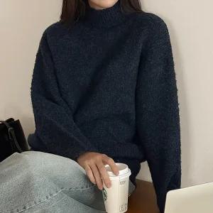 위시리 루즈핏 반폴라 니트 84856 빅사이즈 여성의류