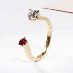 [샤밍주얼리]1부 3부 듀오 오픈 링 트윈 반지 랩 다이아 루비 에메랄드 여자 친구 선물 결혼 기념일